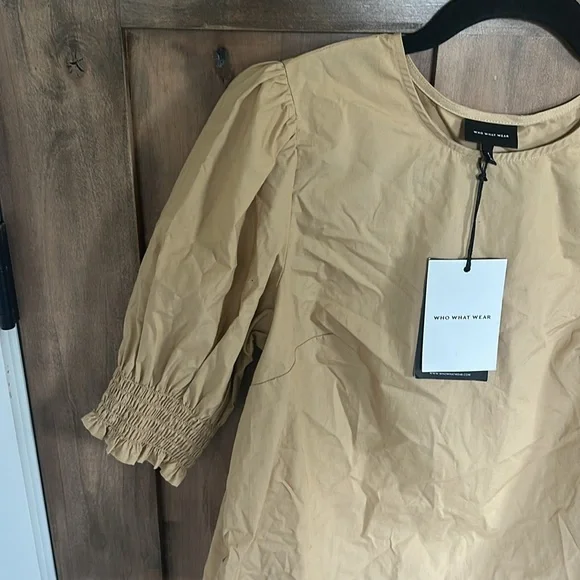 NWT Who What Wear Tan Puff Sleeve Blouse - Picture 4 of 14